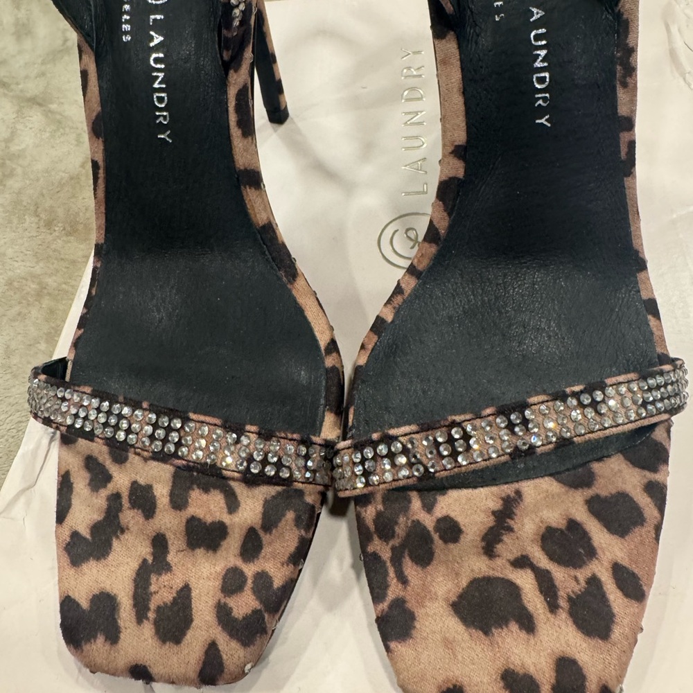 Laundry By Shelli Segal Leopard Print Rhinestone Strap Heels - Brown/Black